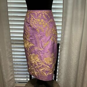 Tracy Reese Women's Skirt Lilas Purple with Golf Colored Floral 100% Silk Size 6